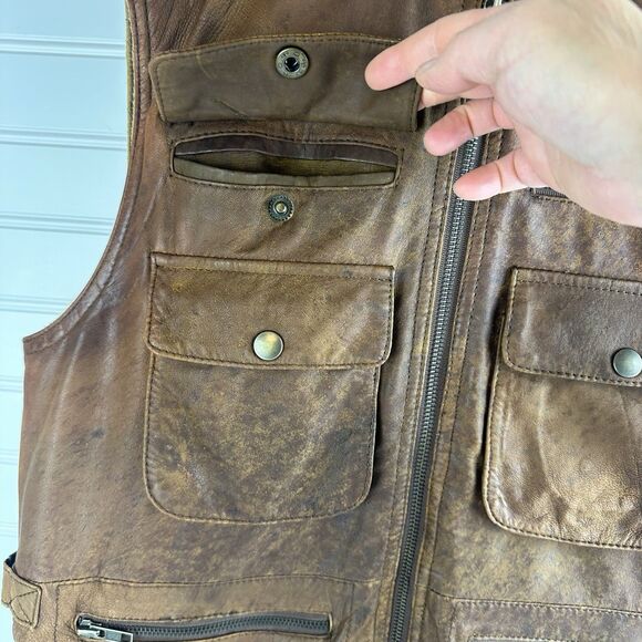 VTG Banana Republic Leather Safari Photo Vest Cotton Quilted Liner Men’s Size S - Picture 8 of 16